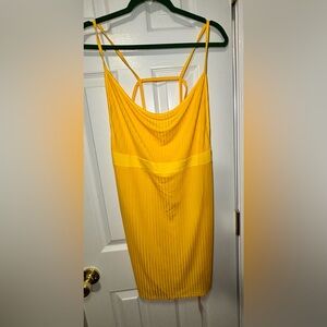NWT MICAS SZ L YELLOW Womens Ribbed Bodycon Mini Dress